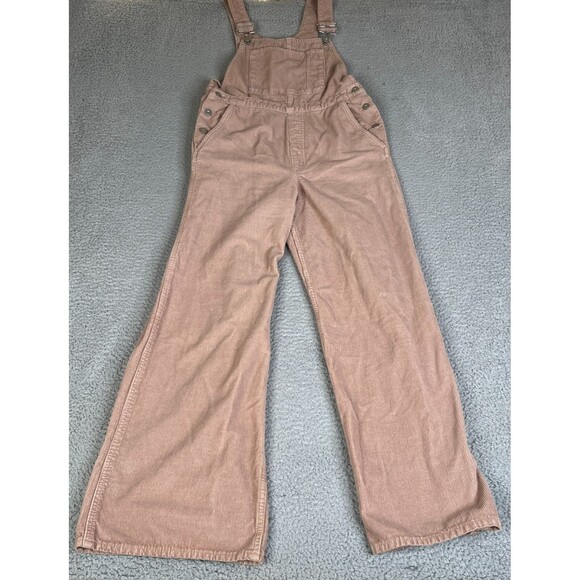 Zara Corduroy Overalls Womens S Beige Wide Leg Buttons Romper Jumpsuit Inseam 29 - Picture 1 of 12